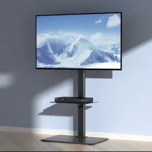 TV Stand Mount, Swivel Tall TV Stand For 32 To 65 Inch TVs, Height Adjustable Portable Floor TV Stand With Tempered Glass Base For Bedroom, Living Room