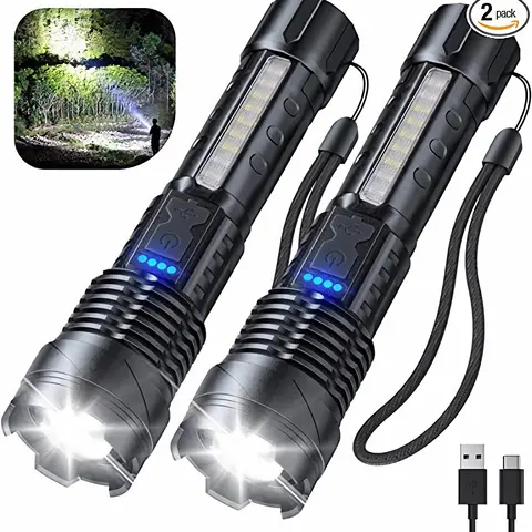 Flashlight Tech - 2 Pack LED Flashlights with USB Cable for Enhanced Visibility and Convenient Charging Perfect for Home & Outdoor Activities