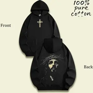 Crown of Thorns Faith Washed Hoodie, Retro Christian Streetwear Oversized Graphic Pullover
