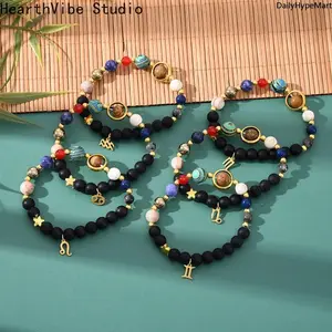 2026 Solar System Constellation Beaded Bracelet, Unisex Natural Stone Jewelry