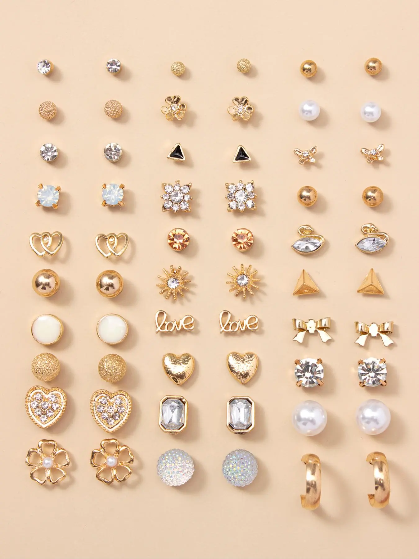 Women's 30 Pairs Letter & Heart Decor Zinc Alloy Earrings Studs