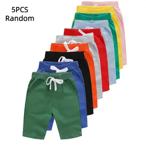 Boys' 5-Piece Casual Comfy Polyester Regular Fit Mid-Length Shorts - 2026 New Korean Solid Color Beach Bottoms with Pockets, 10 Random Colors for Kids' Summer Wear, Casual Comfy Shorts