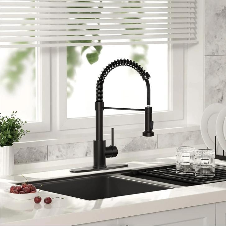 PHANCIR Pull-Down Kitchen Faucet, Brushed Nickel, Single Handle, Compact Design, 1 or 3-Hole Installation