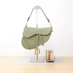 Pre-owned Dior Calfskin Shoulder Bags Saddle Flap Green CPU0610