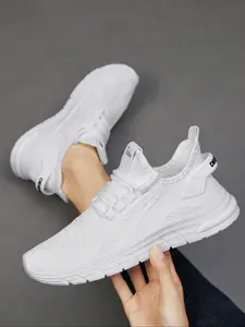 Women's Breathable Flyknit Running Shoes, Comfortable Soft Sole Sneakers, Lightweight Casual Single Shoes for Daily Wear