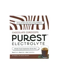 PUREST ELECTROLYTE 26-Count Chocolate Cordyceps Organic Whole Food Hydration Drink 100% Sea Salt Mineral Balanced Sachets