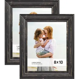 8x10 Real  Picture Frames (Barnwood Black -  Accents, 2 Pack),  Country Style Wooden Photo Frame 8 x 10, Lumina Collection
