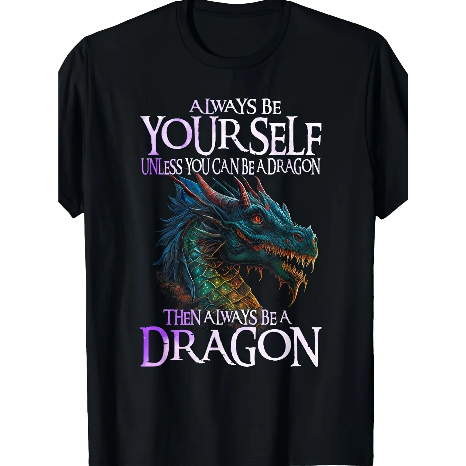 Menswear Men's Casual Short-Sleeve T-Shirt - Colorful Dragon Print, Unique Graphic Design, Comfortable Fit