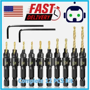 12x HSS Countersink Drill Bit 1/4" Hex Shank Woodworking Pilot Screw Hole Set