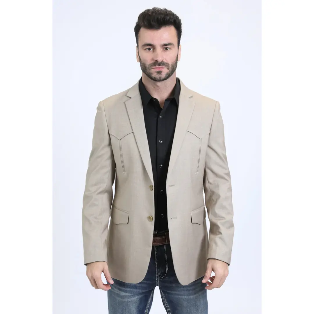 Platini Men's Double Button Western Blazer - Taupe