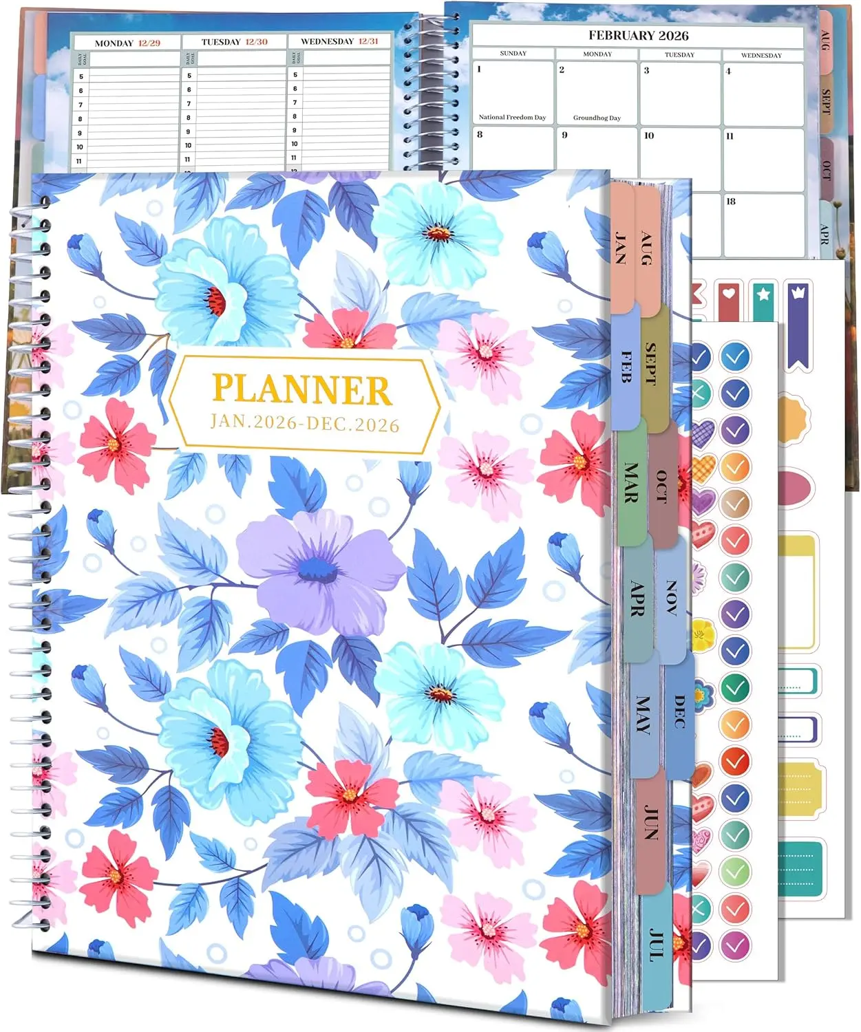 Planner 2026 Monthly (Jan. 26-Dec. 26), 12 Month Academic Planner 8.5"x11", Large Daily Planner with Hourly Timeslot, Monthly Tab, Spiral Binding, Bookmark