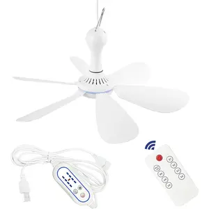 Silent USB  Ceiling Fan with Remote Control Timing 4 Speed, Quiet Small DC Plug in Ceiling Fan Hanging Fan for Camping Bed RV Tent Canopy Room