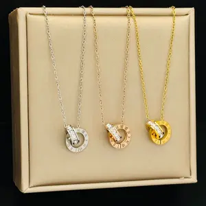 Ring Buckle Roman Diamond Titanium Steel Necklace Women's Non-Fading Geometric Personalized European and American All-Matching Clavicle Chain New Accessories