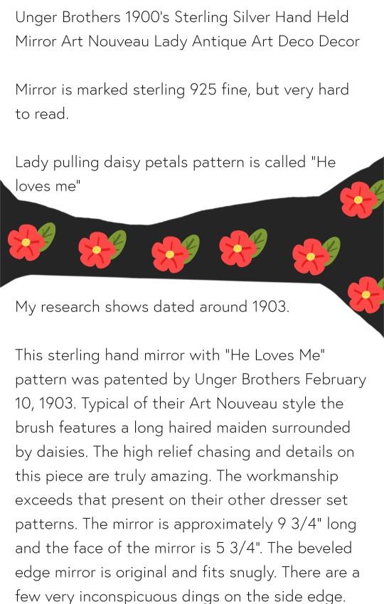 unger brothers 1900's Sterling silver hand held mirror