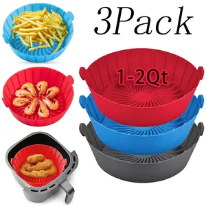 3 Pack 1-2qt Air Fryer Silicone Liners,Reusable Silicone Pot Bowl, Baking Tray Basket, Cooking Oven Accessories,Non-Stick Round Parchment Paper AirFryer Liner,for Small