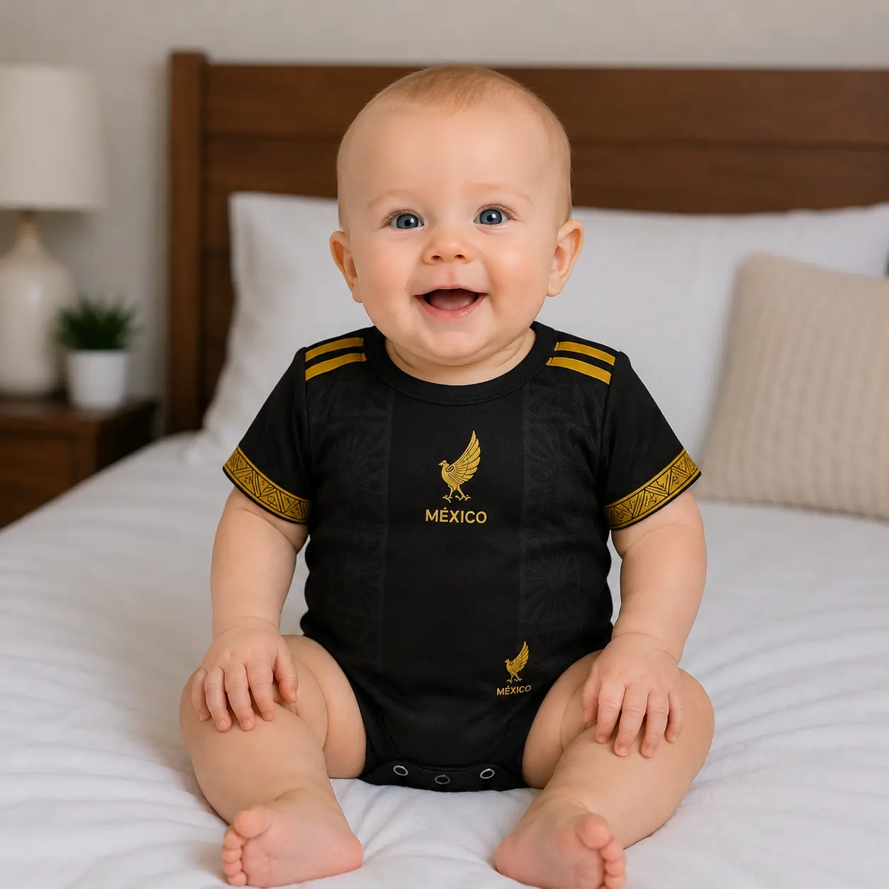 [Custom Note] - Mexico Baby Bodysuit – Black Gold Soccer Style Infant One-Piece Outfit