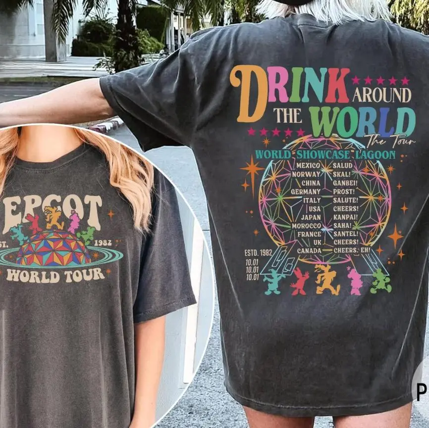 Youth & Adult Retro Epcot Drink Around The World Shirt, Drink Around The World Shirt, Epcot 1982 Shirt, Epcot Drink Around The World Shirt, Family Matching T-Shirt, WDW Tee