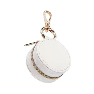 5*5*3cm Leather Jewelry Holder with Keychain  Portable Travel Sports Ring Keeper Case Mini Small Versatile Carrying Display Storage Organizer Box With Key Chain