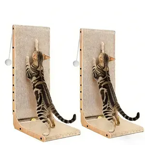 2Pcs L-Shaped Cat Scratcher, Corrugated Cardboard With Interactive Ball, 24 Inch Vertical Scratch Pad, Furniture Protector For Indoor Cats Scratching Board Reversible