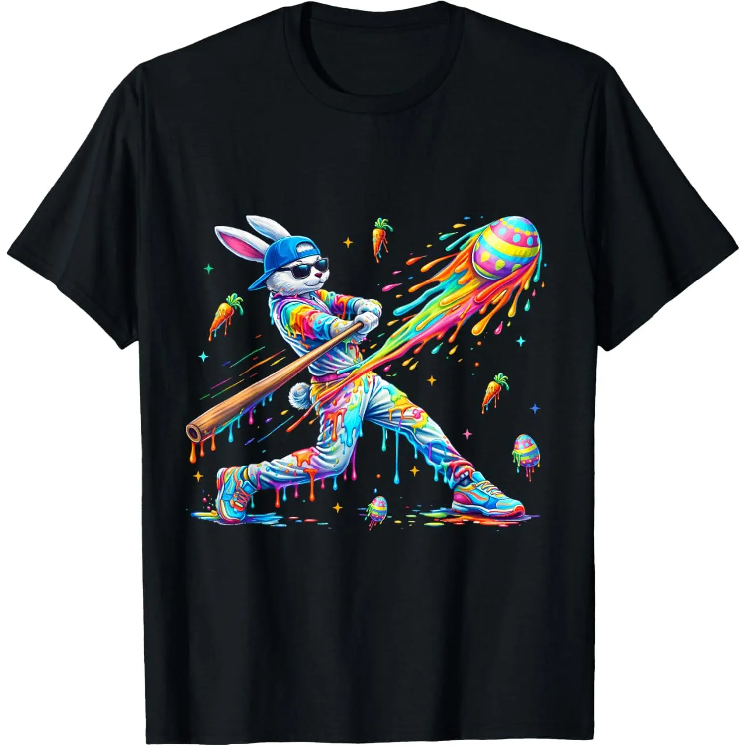 Boys' Funny Animal Graphic Tee, Cute Dripping Rabbit Baseball Shirt, Long Sleeve Top for Kids' Easter Sleepwear, Cute Bunnies Shirt