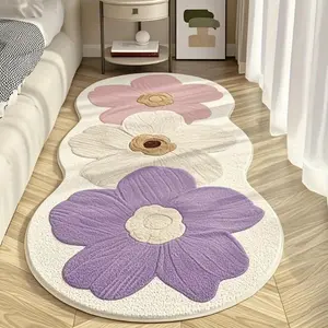 Girls' Bedroom Decorative Floral Carpet, Irregular Shaped Colorful Plush Bedside Rug, Fluffy Soft Living Room & Long Window Floor Mat, Decorative Area Rug