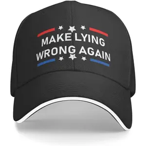 BIRDBATH "Make Lying Wrong Again" Baseball Cap for Men - Adjustable Patriotic Red & Blue Star Design, Breathable Six-Panel Polyester Hat with White Stitching, Novelty Political Statement Gift for Casual & Party Wear