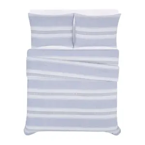 London Fog Blue Stripe Twin XL 2 Piece FlannelDuvet Cover Set
