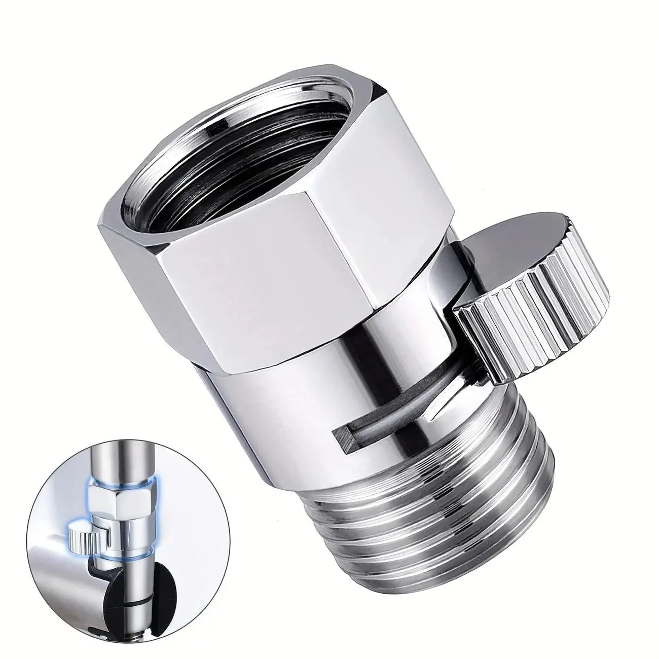 Shower Water Flow Control Valve, Solid Brass Heavy Duty Water Pressure Regulator for Handheld Shower Head, Universal Shower Shut Off Valve Parts