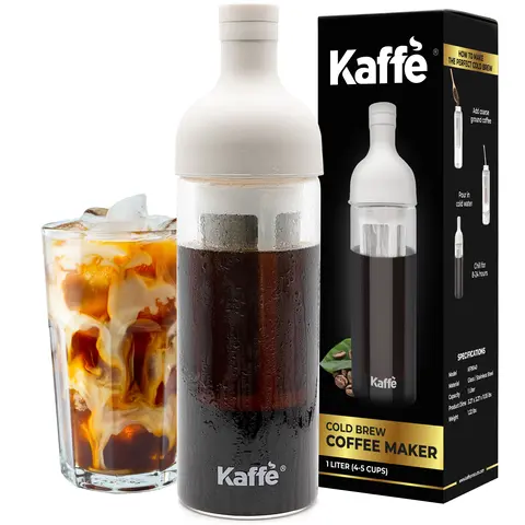 Kaffe Cold Brew Coffee Maker - 1L, Tritan Glass for Coffee & Tea, Easy-Clean Mesh Filter, Perfect Iced Coffee