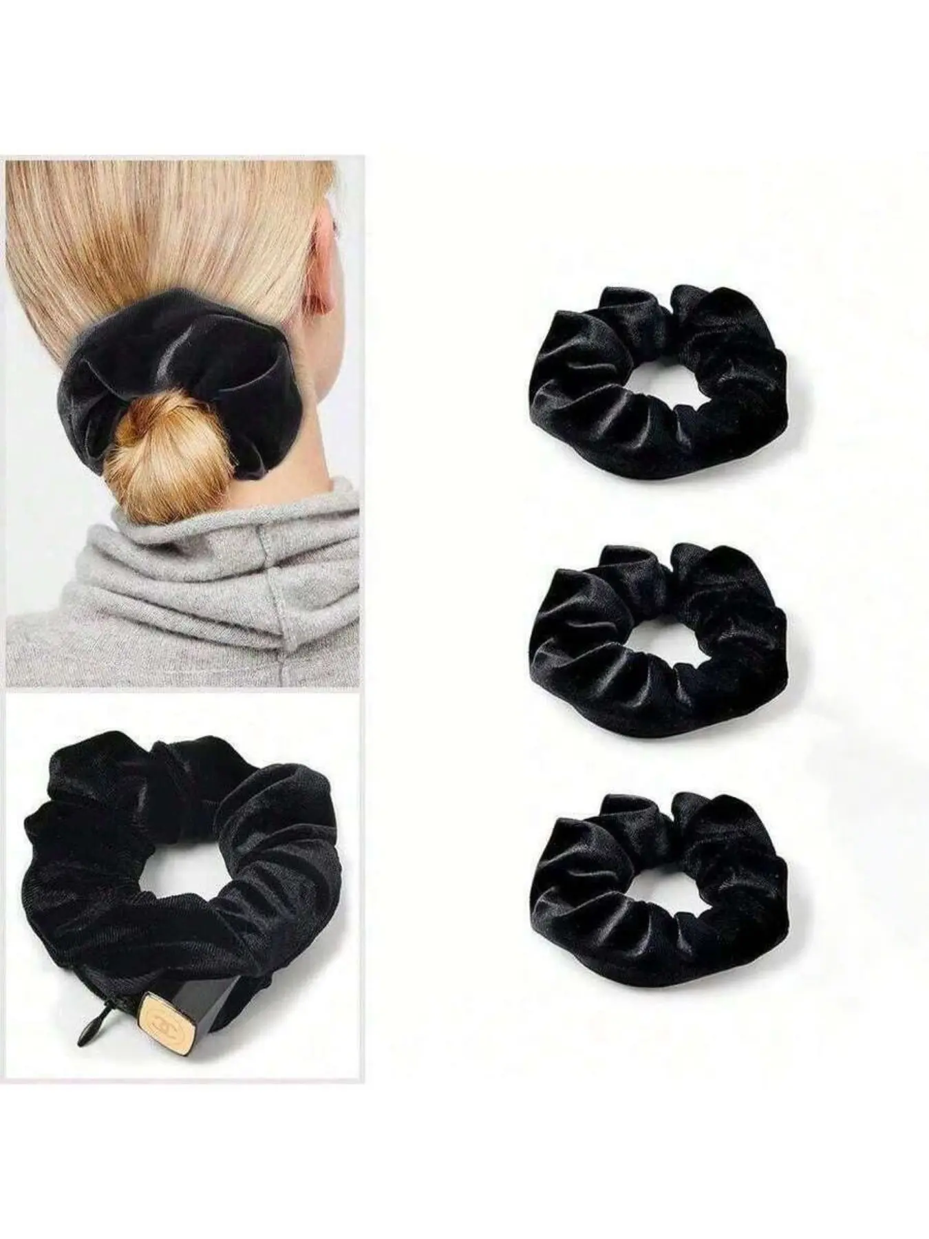 3-Piece Zipper Hair Tie Set, Portable Organizer Bag, Rubber Bands with Hidden Pocket, Store Keys Cash Earphones Accessories, Fashionable Women's Hairstyle