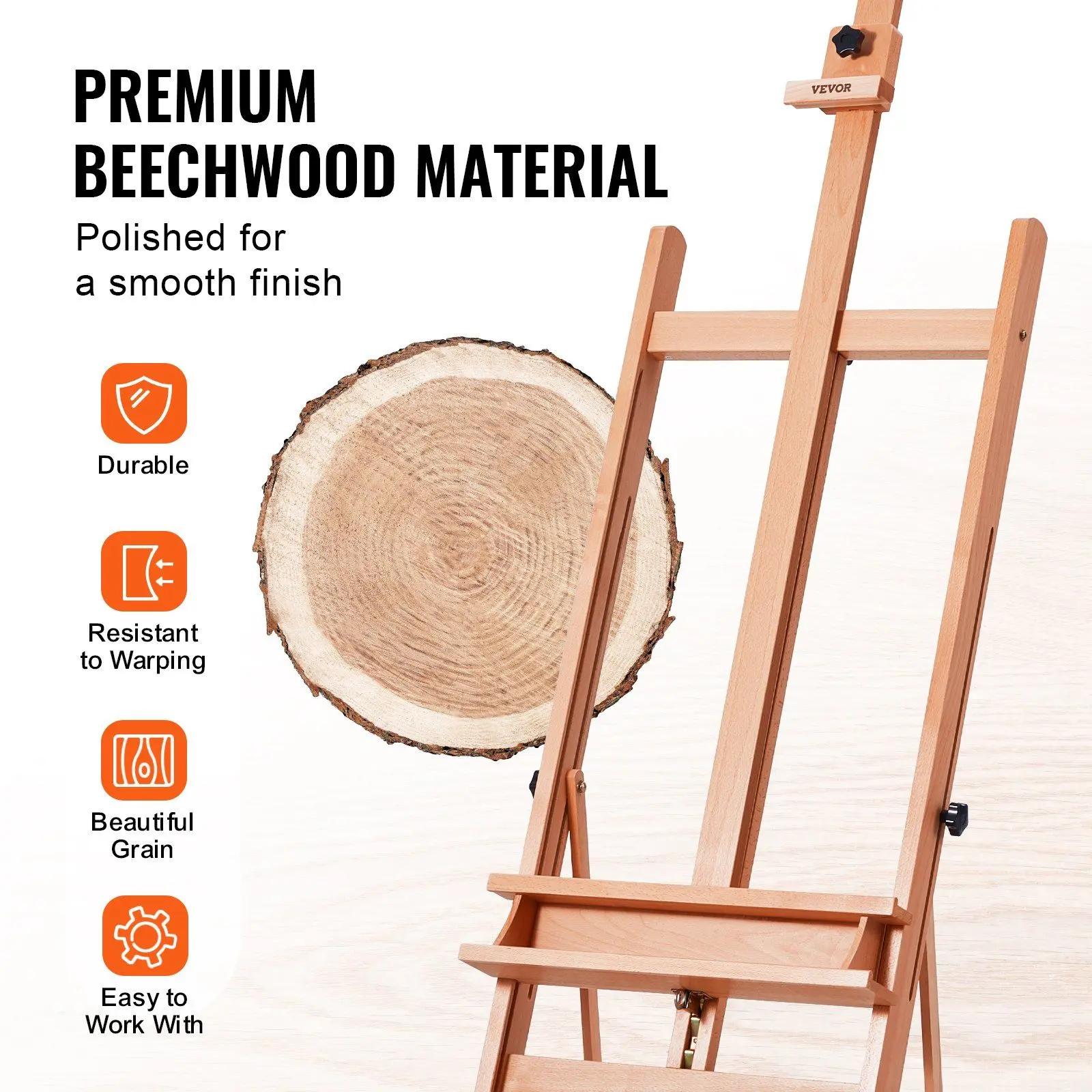 VEVOR Beechwood Adjustable H-Frame Artist Easel for Artists, 48" Canvas Capacity, 33 lbs Load Limit, Easy to Work With, Spacious Workspace (Tools & Hardware - Hand Tools)