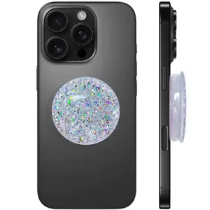 Retractable phone stand, suitable for round, foldable phone accessories, compatible with phones and tablets - clear, sparkling crystal (starlight silver).