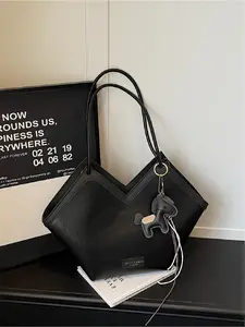 Versatile Heart Design Large Capacity Tote Bag, Simple Colorblock Commuter Bag, Stylish and Practical Everyday Accessory, Trendy Tote Bag