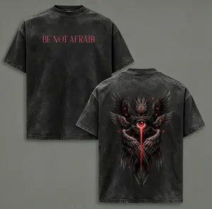 Biblical Seraphim Angel Be Not Afraid Jesus Tee Vintage Washed Oversized Graphic Tee Many Eyes Angel Wings Religious Dark Aesthetic Streetwear Shirt
