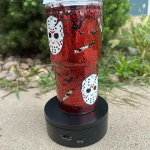 Halloween 18oz Red Glitter Coffee Cup with Straw | Spooky Frappuccino Style Tumbler