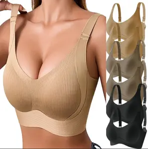 Women's 6-Pack Seamless Wireless Push Up Bras - Solid Ribbed, Adjustable Wide Straps, Soft Breathable Lightweight Comfortable Smooth Basic, Non-Transparent Magnet-Free Lift-Up Everyday All-Season Minimalist Style Lingerie Ideal Gift