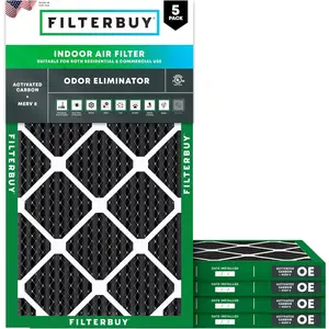 Filterbuy 16x25x1 Air Filter (5-Pack), Pleated MERV 8 Odor Eliminator HVAC AC Furnace Air Filters (Actual Size: 15.50 x 24.50 x 0.75 Inches)