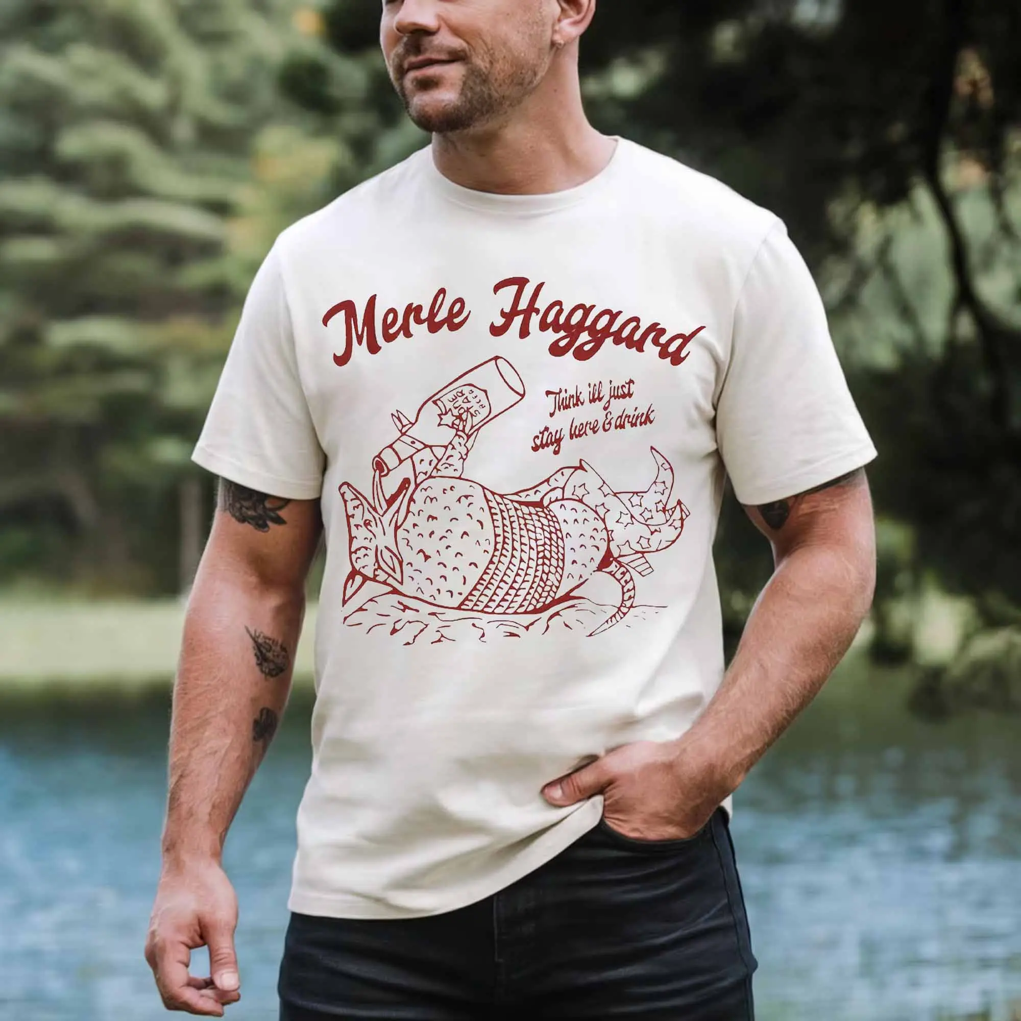 Merle Think I'll Just Stay Here Tee, Country Music Lover Shirt, Musician Gift, Vintage Tee, Old Country Music Tshirts