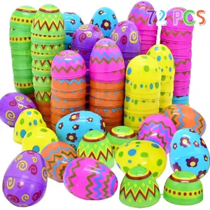 72Pcs Plastic Printed Bright Easter Eggs 2.4" Assorted Colors Fillable Eggs Bulk for Kids Easter Hunt Event Gifts Party Favor Basket Stuffers
