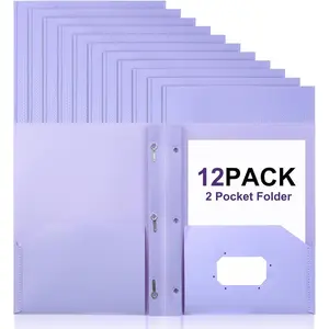 Sturdy Plastic Folder with Pockets,12 Pack,Heavy Duty Two Pocket 3 Prong Folders,Holds Letter Size Paper,File Folders with Business Card Slot for School  and Office(Light )