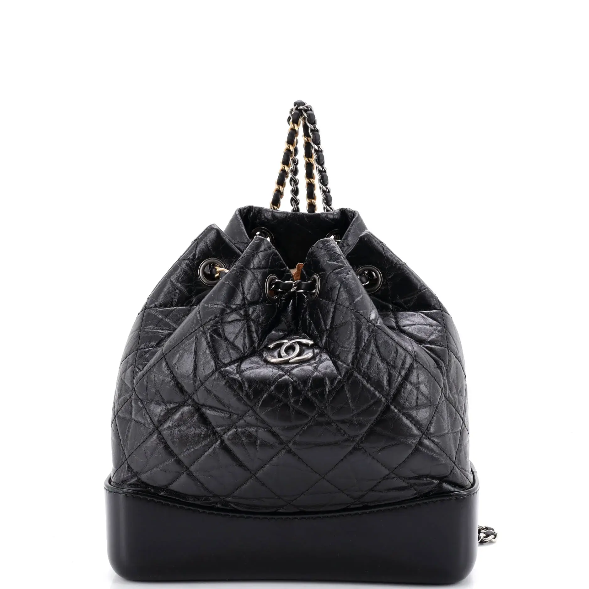 Pre-owned CHANEL Leather Backpacks Gabrielle Backpack Quilted Aged Calfskin Small by Rebag