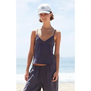 John Galt Women's Blue Tiffany Bow Lettuce Edge Tank Top