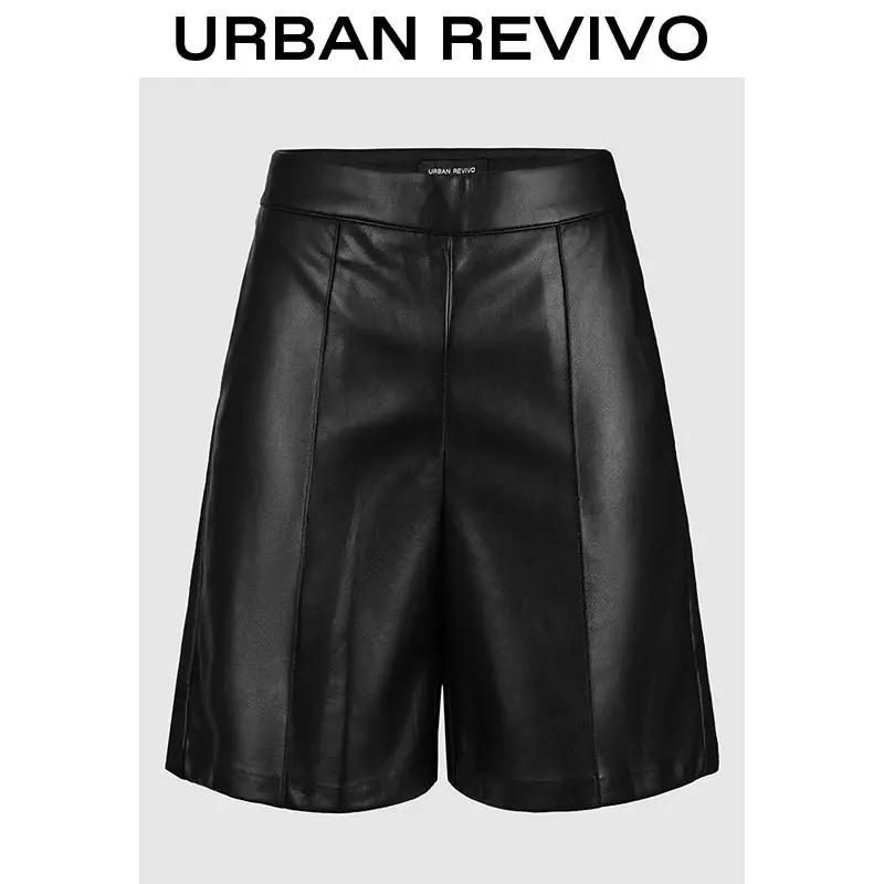 URBAN REVIVO Women's Faux Leather Shorts, Casual High-Waist Relaxed Fit with a Chic Above-Knee Cut for Versatile Wear, Lady