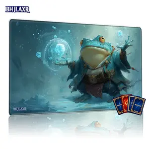Mystical Blue Frog Mage Ice Magic TCG Playmat - 12x24in Non-Slip for MTG Card Game, Perfect for Family Gatherings & Gift, Ethereal Enchanted Design