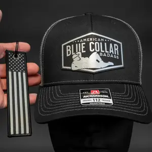 American Blue Collar BADA$$ Dadbod Silver Patch Hat with American Flag Key Tag