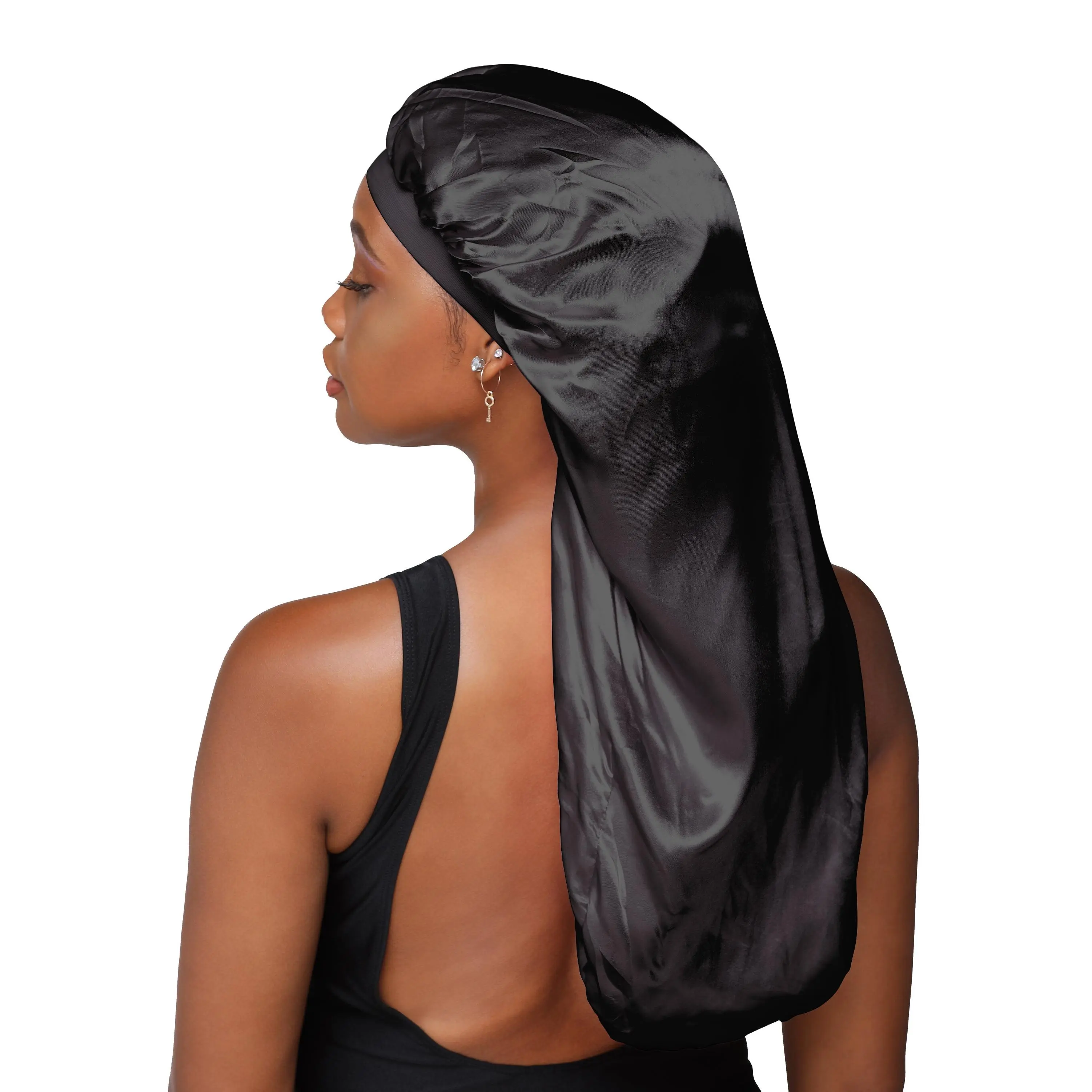 Black Snatched Flames  Double Layered Satin Long Bonnet for Women with Braids, Dreadlocks, Wigs, or Natural Hair