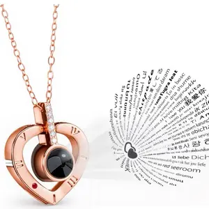Heart Projection Necklace "I Love You" in 100 Languages Unique Gift for Loved Ones