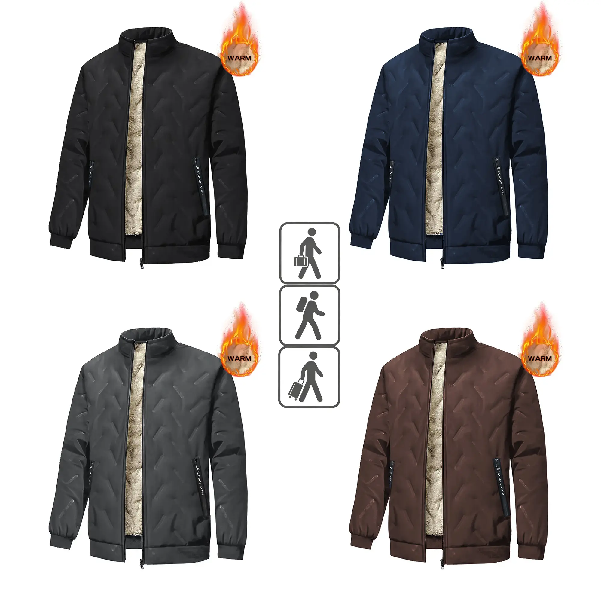 Men’s thick fleece-lined cotton coat for winter—warm, loose fit, stylish and trendy, versatile, cold-resistant.