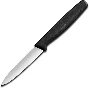 Victorinox 3.25 Inch Paring Knife with Straight Edge, Spear Point, Large Handle, Black