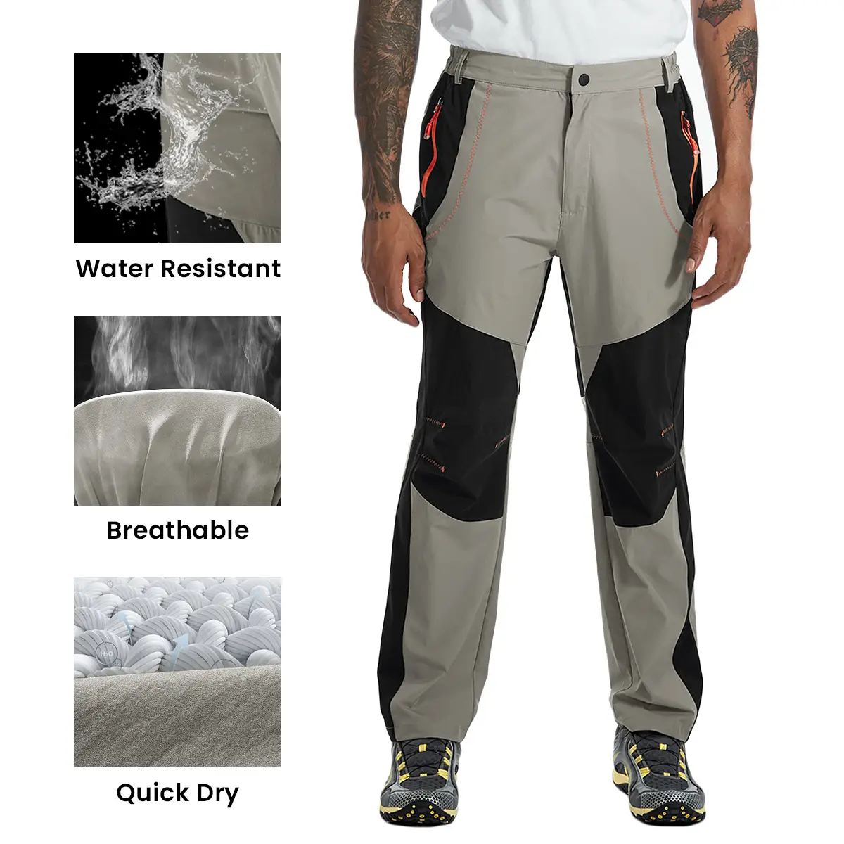 Gopune Men's Summer Black Hiking Work Cargo Pants Lightweight Waterproof Quick Dry Outdoor Mountain Pant Fishing Camping Jogger with Reinforced Knee &